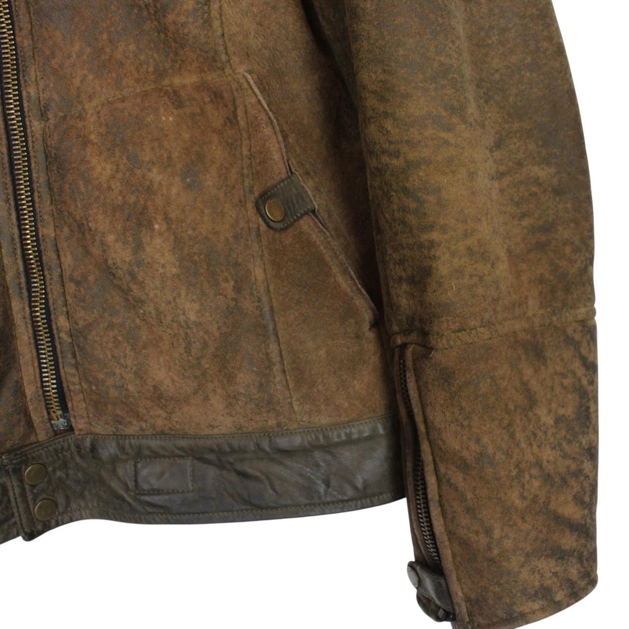 CP Company Brown Full Zip Leather Shearling Goggle Jacket