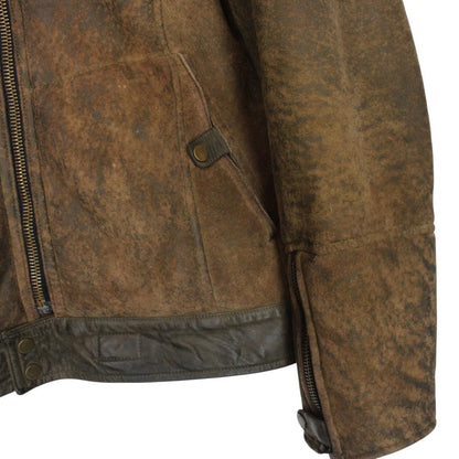 CP Company Brown Full Zip Leather Shearling Goggle Jacket