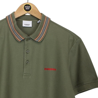 Burberry Green Short Sleeve Logo Stripe Cotton Polo Shirt