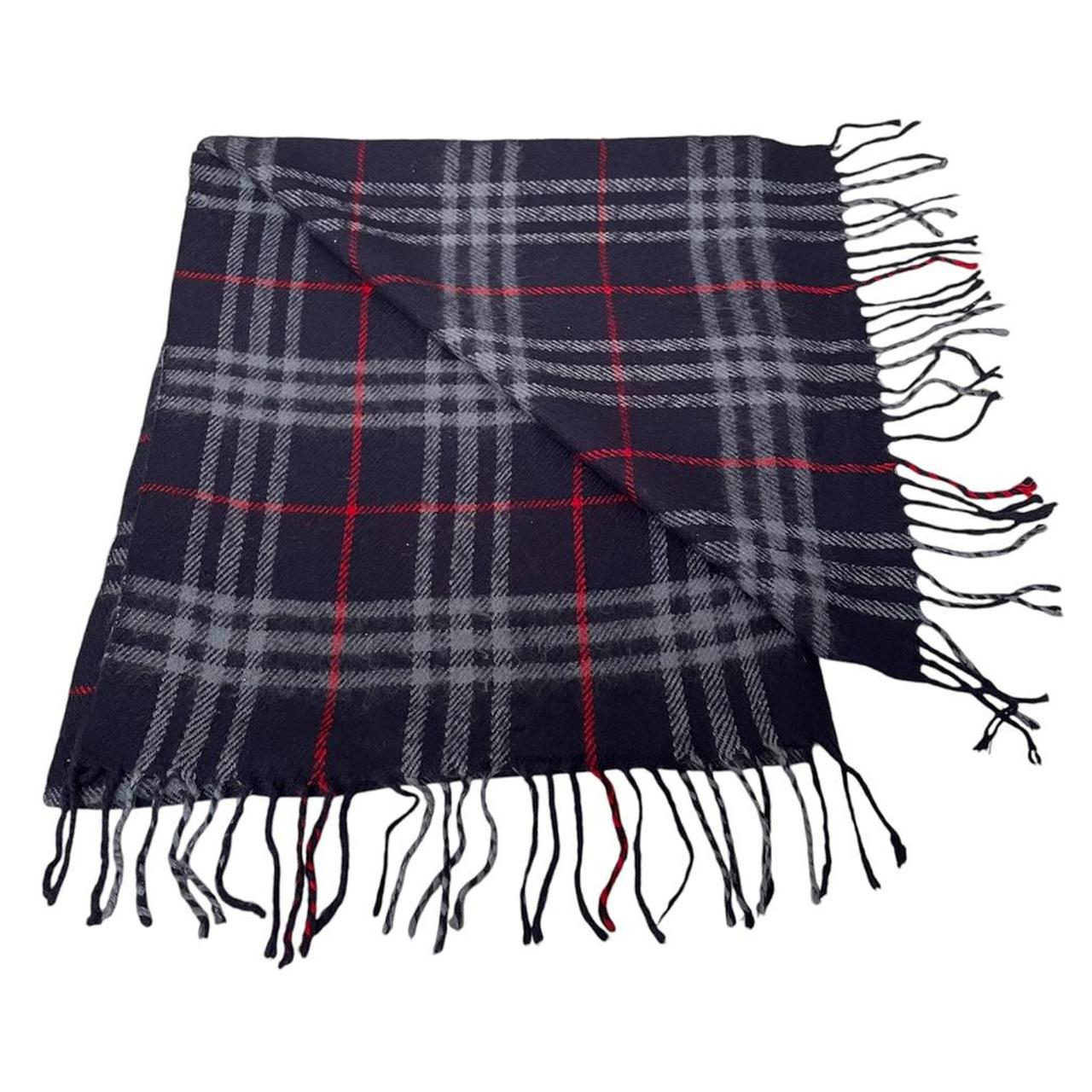 Vintage 90s Burberry Navy Blue Nova Check Lambswool Scarf