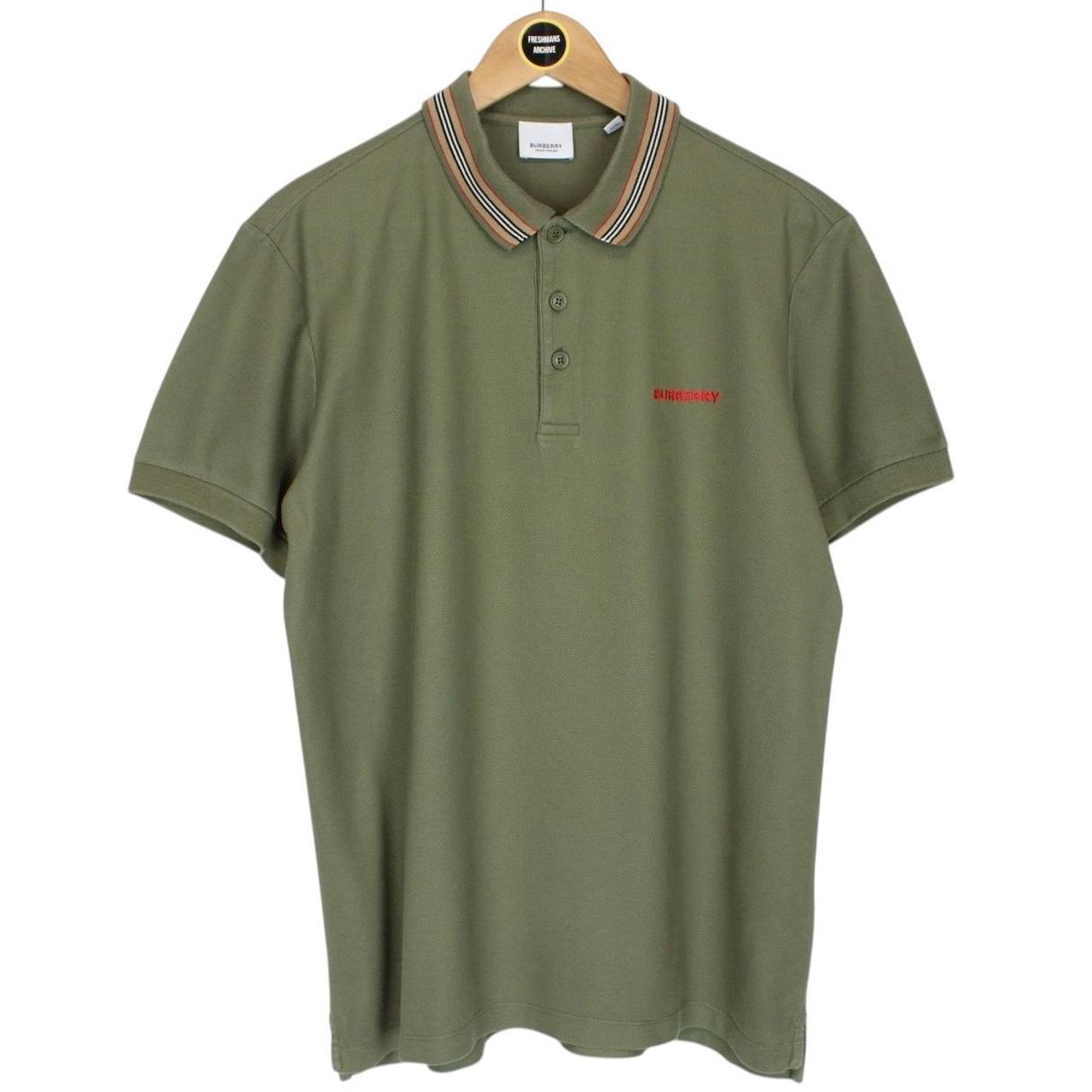 Burberry Green Short Sleeve Logo Stripe Cotton Polo Shirt