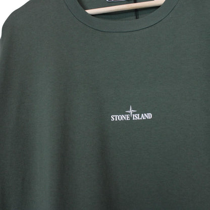 Stone Island SS 2024 Green and White Scratched Paint Logo Short Sleeve Cotton T-Shirt