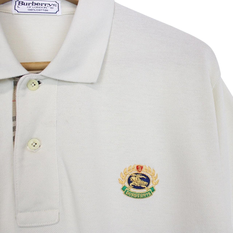 Vintage 90s Burberry Cream Nova Check Short Sleeve Cotton Polo Shirt