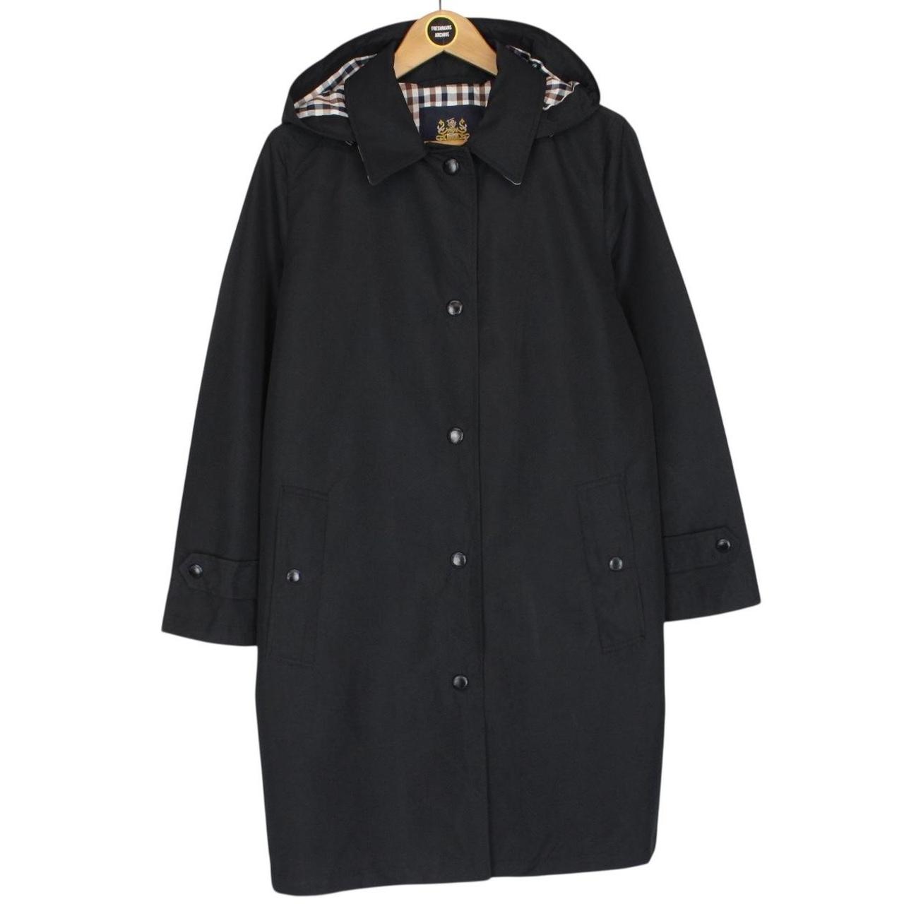 Aquascutum Black House Check Lined Hooded Coat