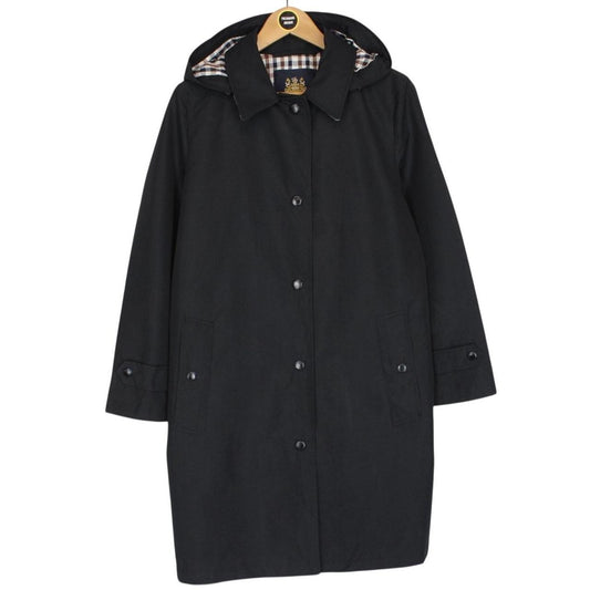 Aquascutum Black House Check Lined Hooded Coat