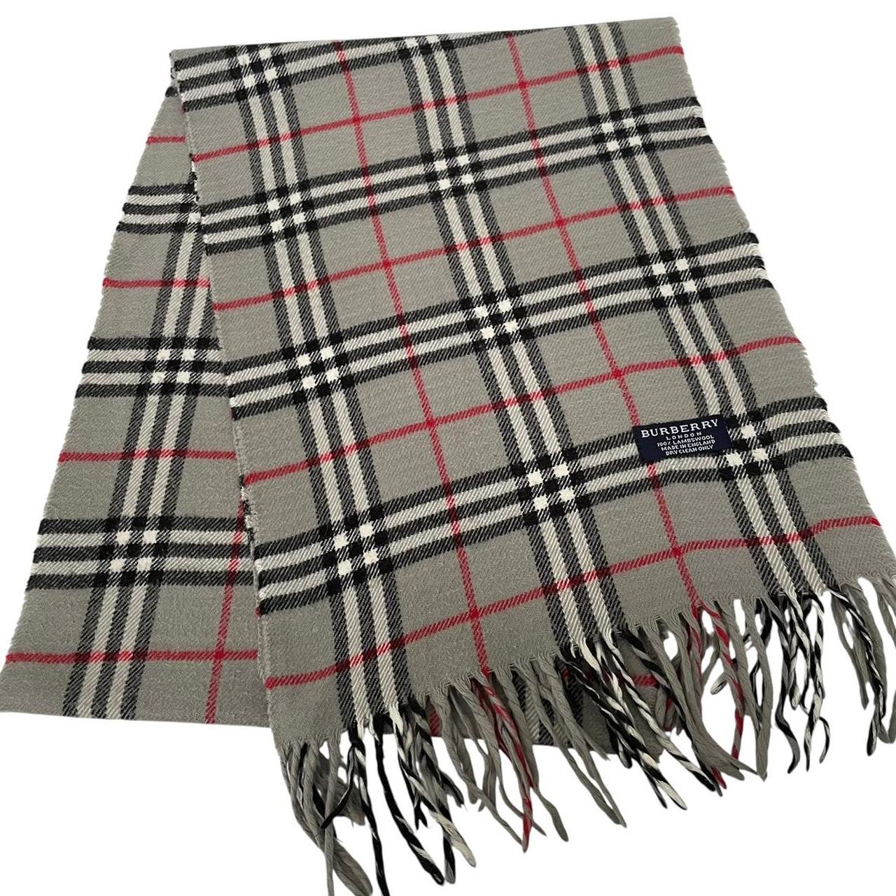 Vintage 90s Burberry Grey Nova Check Lambswool Scarf