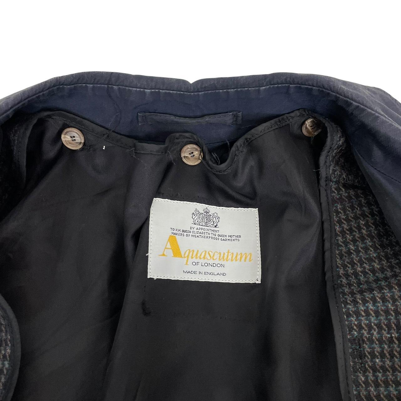 Vintage 90s Aquascutum Navy Blue House Check Cotton Blend Belted Trench Coat