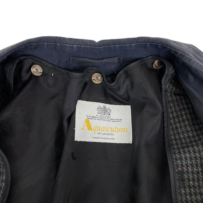 Vintage 90s Aquascutum Navy Blue House Check Cotton Blend Belted Trench Coat