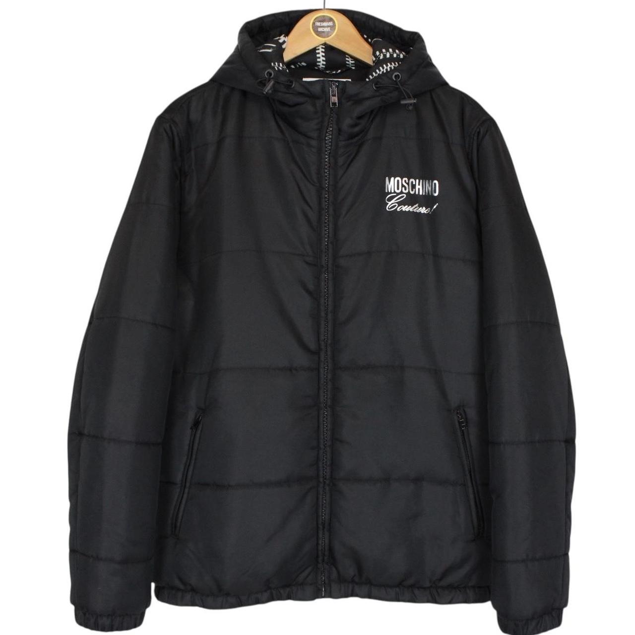 Moschino Black Full Zip Logo Nylon Puffer Jacket