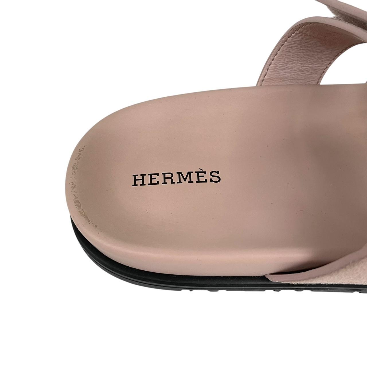 Hermes Rose Pink Chypre Goatskin Suede Leather Sandal