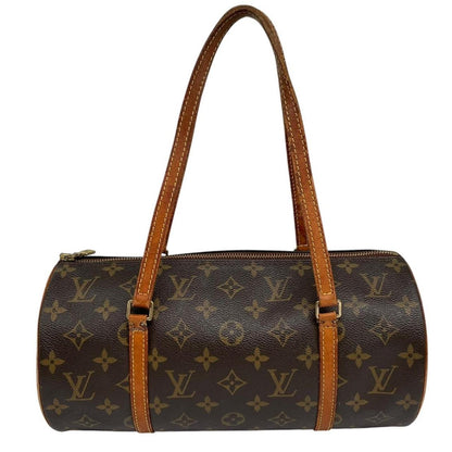 Louis Vuitton duffel bag brown and tan monogram canvas with logo and piping details.