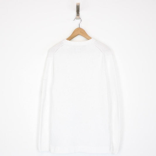 CP Company White Chenille Cotton Knit Sweatshirt Jumper