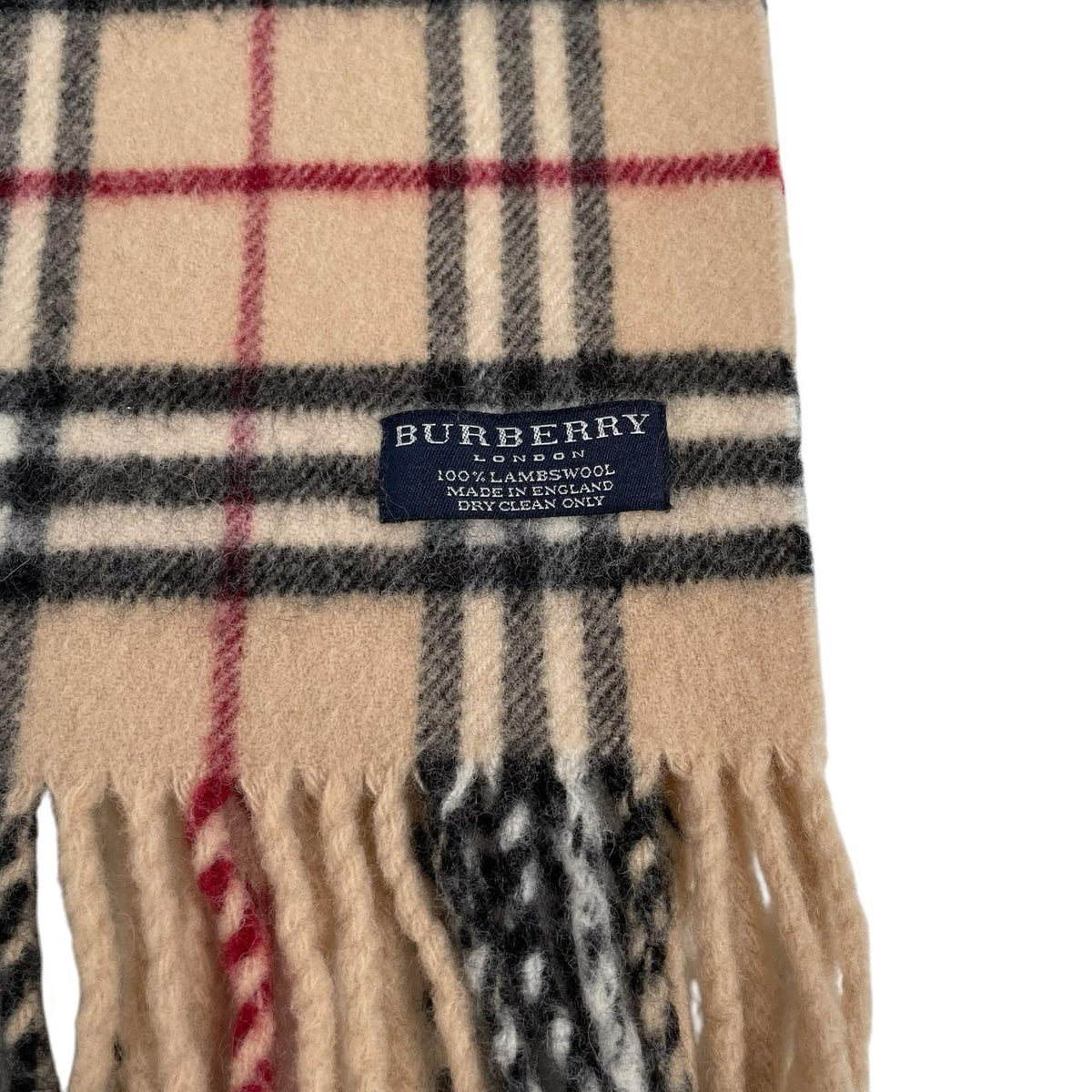 Burberry beige lambswool scarf featuring classic Nova Check pattern and soft texture.