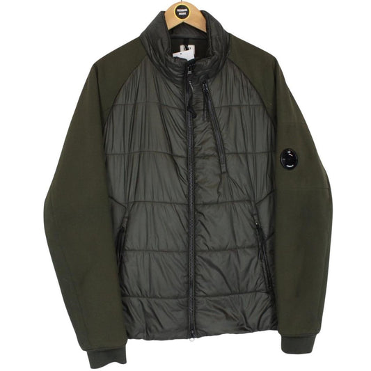 CP Company Khaki Green Full Zip Hybrid Down Soft Shell Lens Jacket