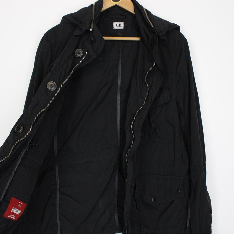 CP Company Black Full Zip Chrome Nylon Garment Dyed Goggle Jacket