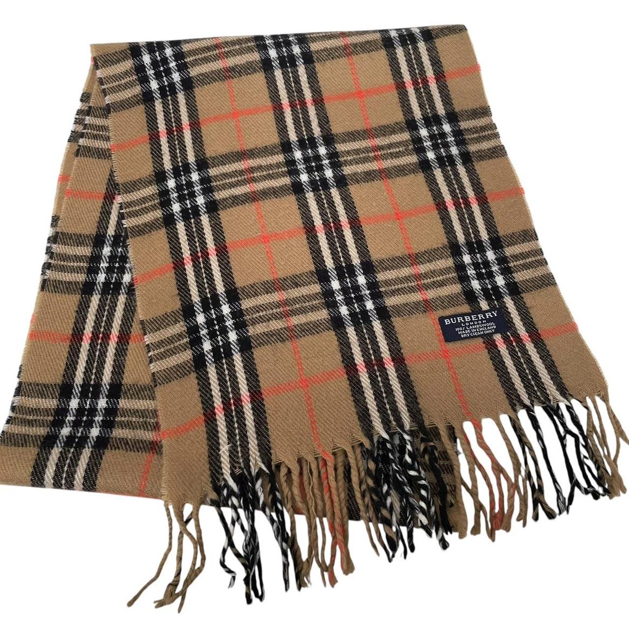 Vintage 90s Burberry Tan Brown Nova Check Lambswool Scarf