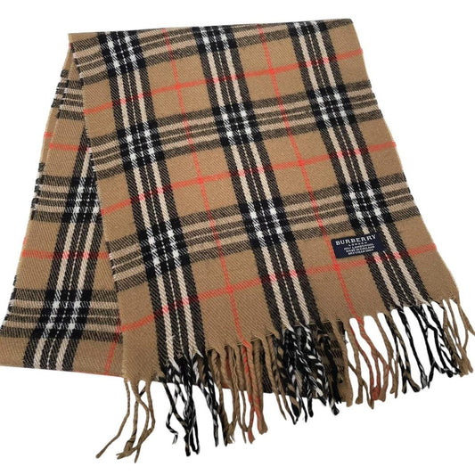 Vintage 90s Burberry Tan Brown Nova Check Lambswool Scarf