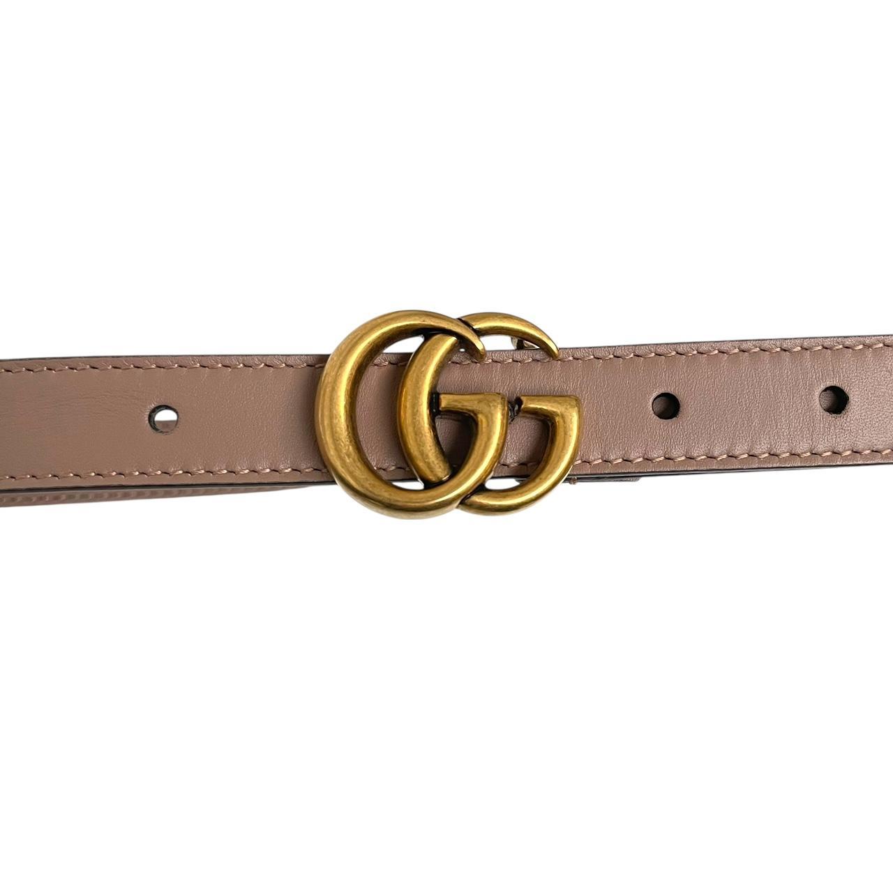 Gucci Rose Pink and Gold Marmont Thin Leather Belt with GG Buckle