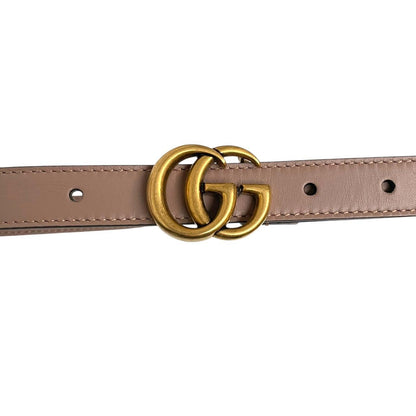 Gucci Rose Pink and Gold Marmont Thin Leather Belt with GG Buckle