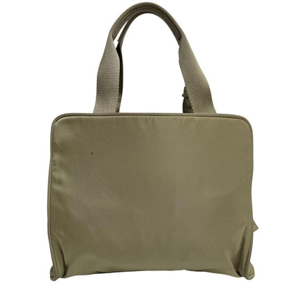 Prada green nylon duffel bag with logo detail and working lock and key.