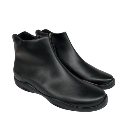 Prada black calfskin leather ankle boots with logo detail and original dust bags.