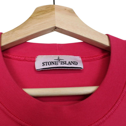 Stone Island pink sweatshirt cotton fabric with iconic compass logo on sleeve.
