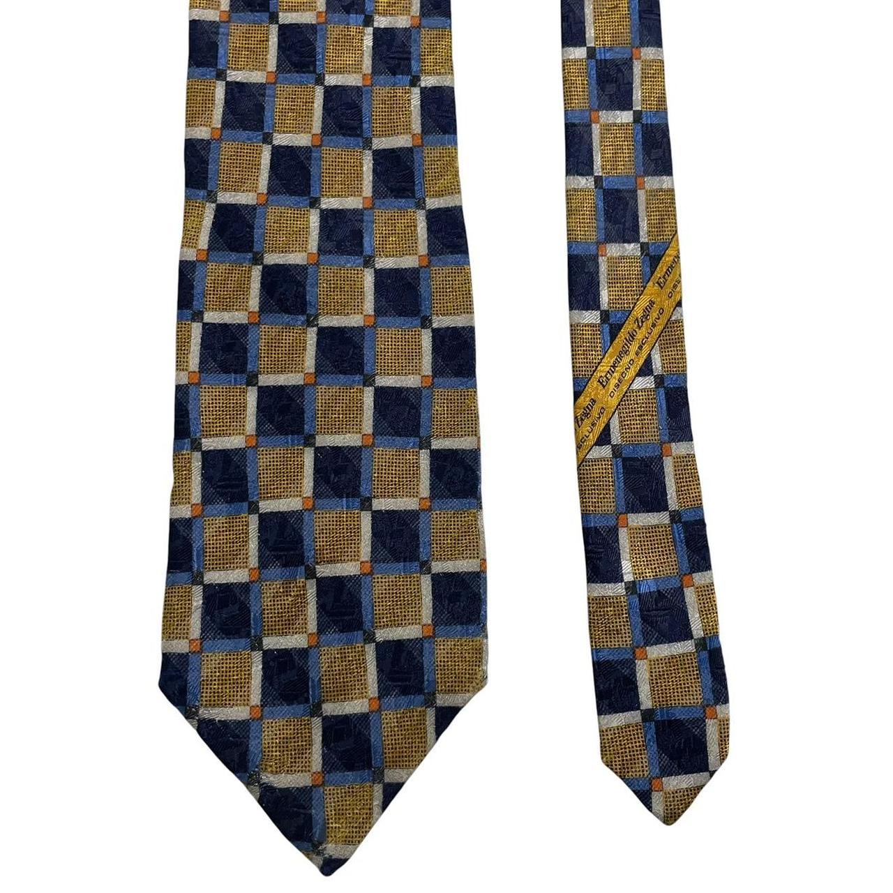 Ermenegildo Zegna cream silk tie with multicoloured abstract print design.