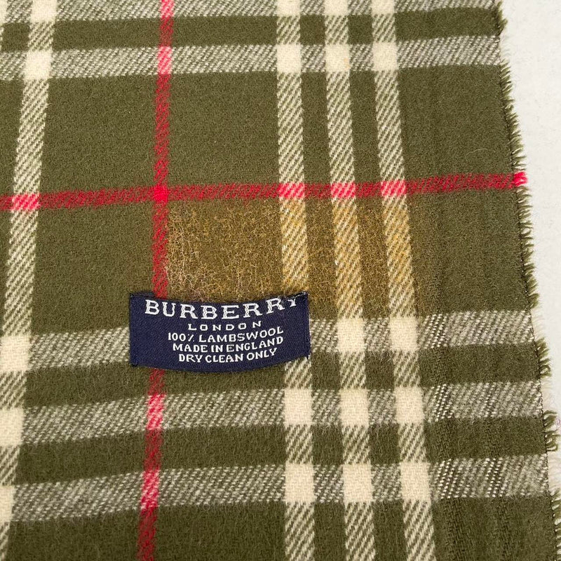 Vintage 90s Burberry Green Nova Check Lambswool Scarf