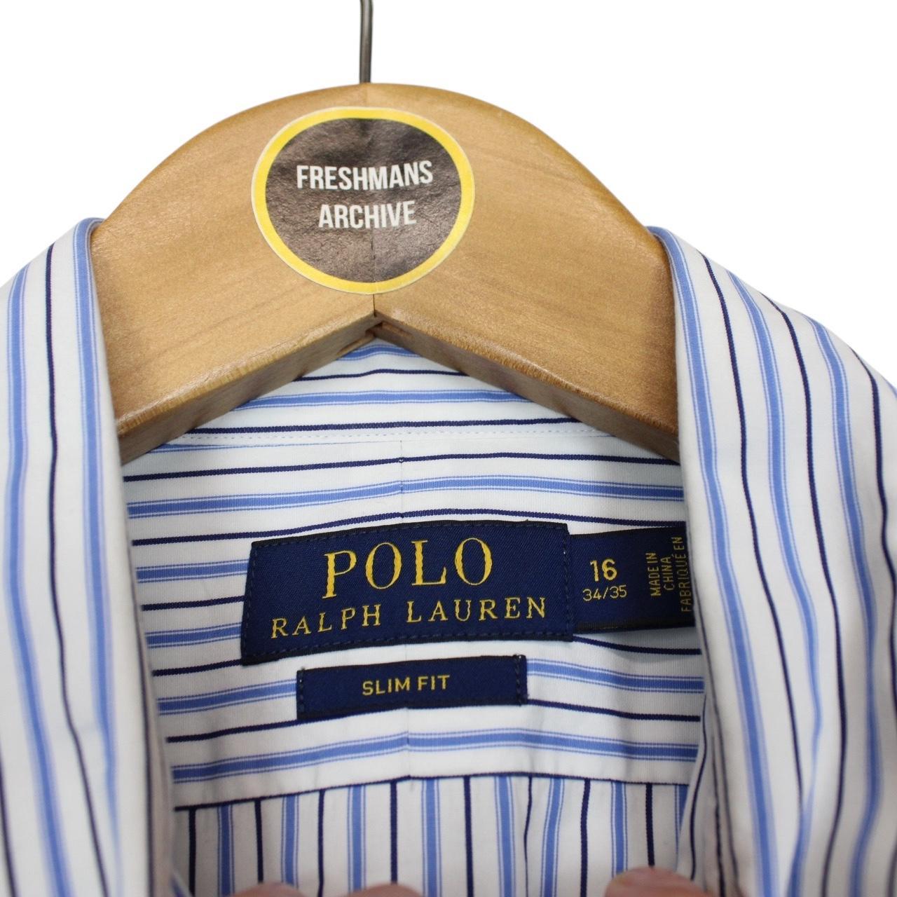 Polo Ralph Lauren White and Blue Striped Long Sleeve Cotton Shirt