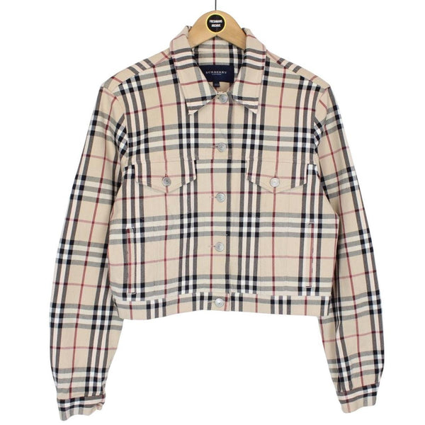Burberry London Beige Nova Check Cropped Denim Jacket