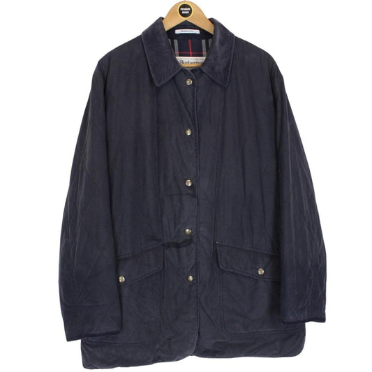 Vintage 90s Burberry Navy Blue Nova Check Lined Quilted Coat