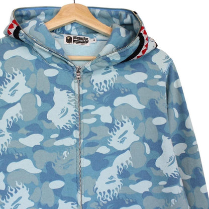 Bape Light Blue Fire Camo Full Zip WGM Shark Hoodie Jumper