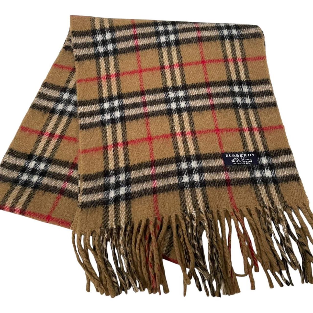 Vintage 90s Burberry Tan Brown Nova Check Lambswool Scarf