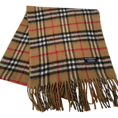 Vintage 90s Burberry Tan Brown Nova Check Lambswool Scarf