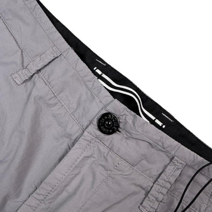 Stone Island grey cargo shorts with logo patch and multiple pockets in cotton material.
