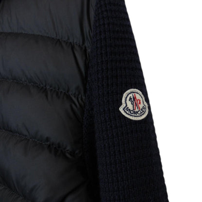 Moncler Navy Blue Wool/Nylon Hooded Maglione Tricot Cardigan Jacket