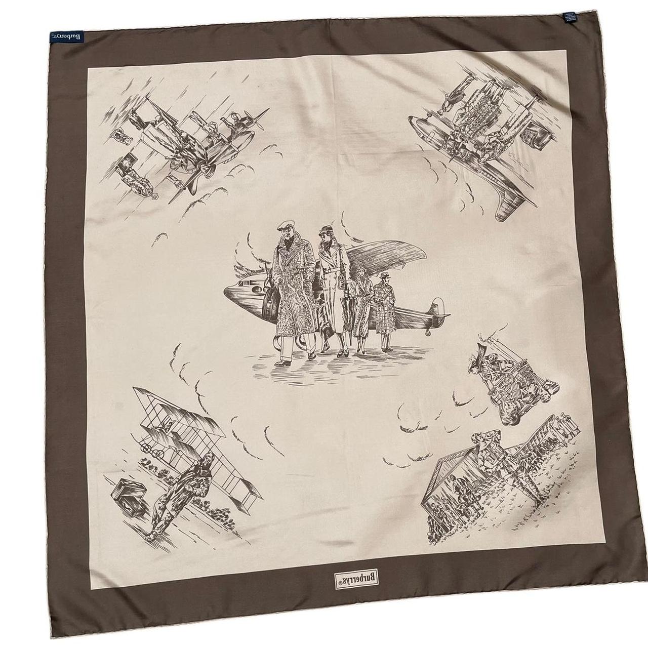 Vintage Burberry Beige and Brown Aviation Print Silk Scarf