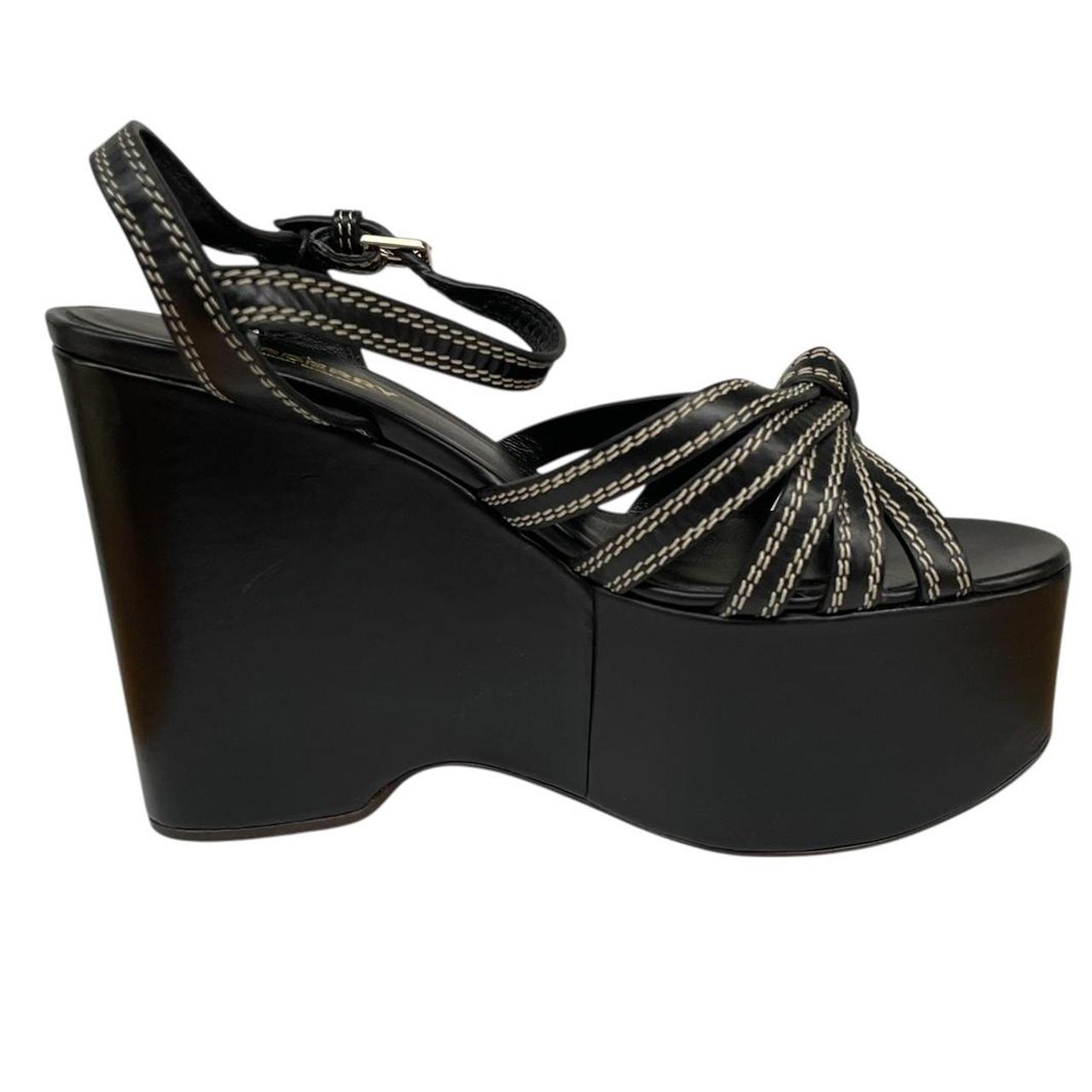Burberry Black Leather Wedge Platform High Heels