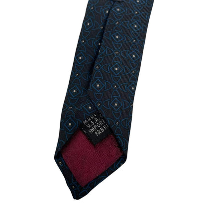 Vintage Christian Dior Black and Blue Geometric Pattern Silk Tie