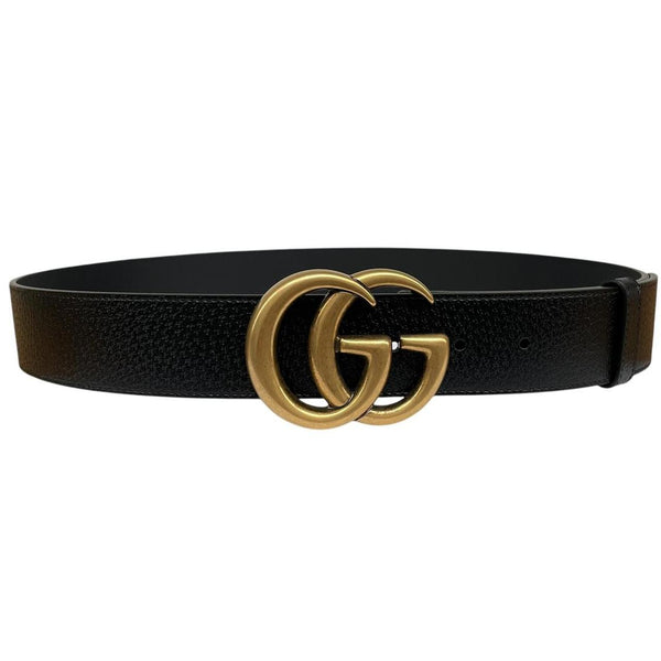 Gucci Black and Gold GG Marmont Wide Leather Belt