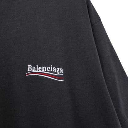 Balenciaga Dark Grey Political Campaign Logo Short Sleeve Cotton T-Shirt