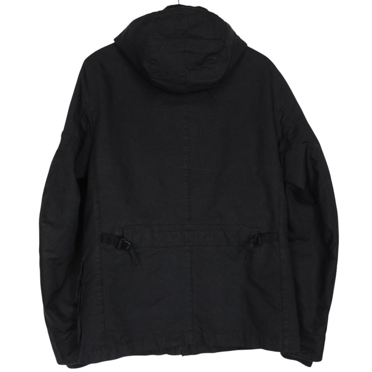 Stone Island black full zip jacket with multi pockets and compass logo detail.