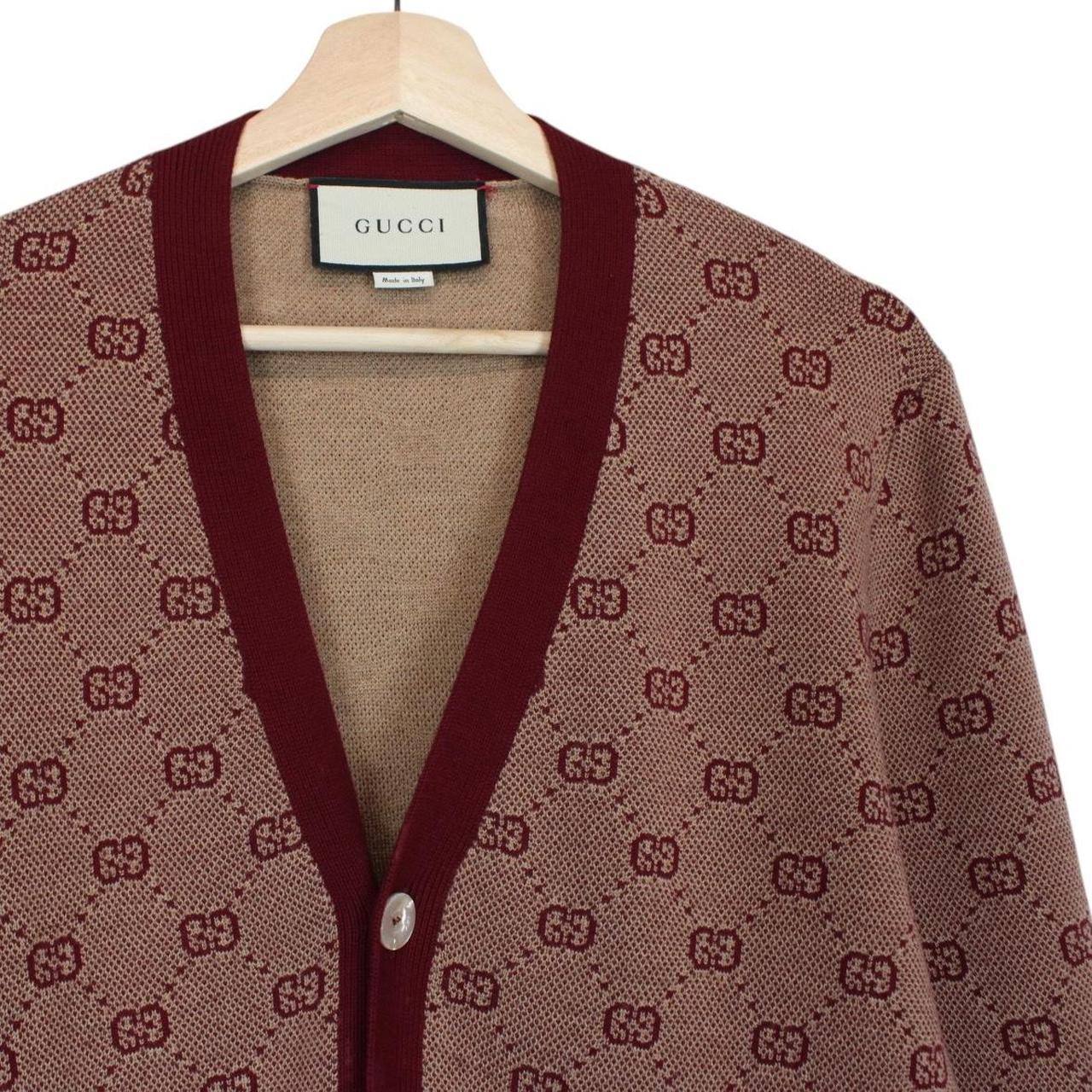 Gucci Bordeaux GG Jacquard Monogram Wool Blend Cardigan Jumper