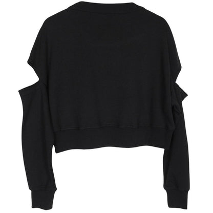 Versace Jeans Couture Black Rhinestone Logo Cropped Cotton Sweatshirt