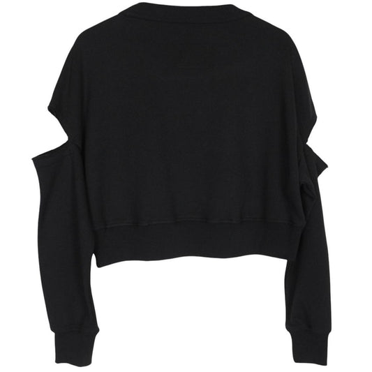 Versace Jeans Couture Black Rhinestone Logo Cropped Cotton Sweatshirt