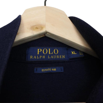 Polo Ralph Lauren navy blue cotton 1/4 zip sweatshirt with embroidered logo.