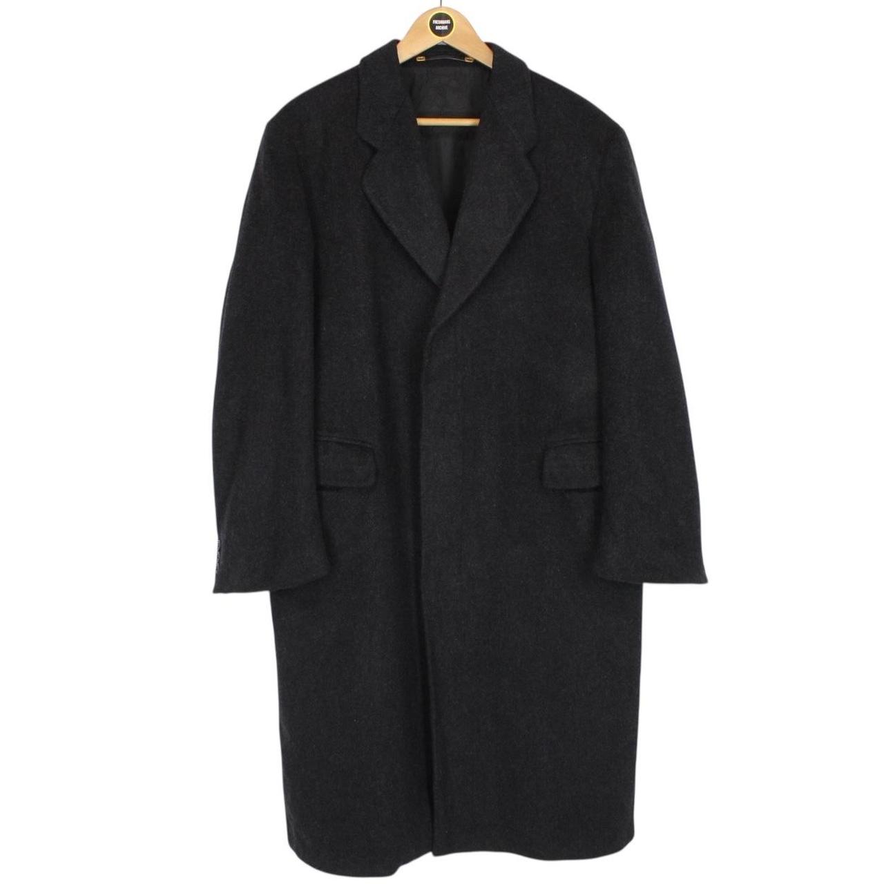 Vintage 90s Yves Saint Laurent Dark Grey Virgin Wool Overcoat