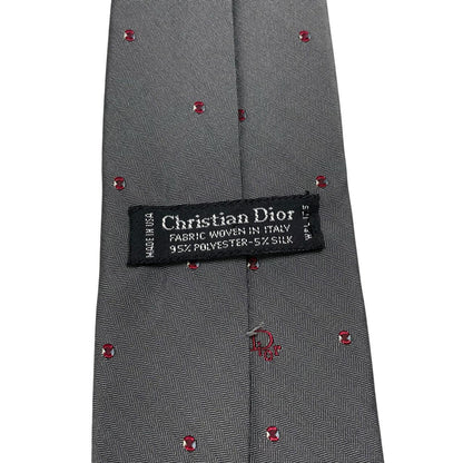 Christian Dior grey tie in silk/polyester blend with subtle sheen and classic design.