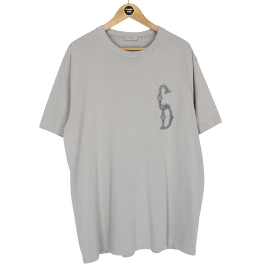 Christian Dior Grey Interlaced Embroidered Logo Short Sleeve Cotton T-Shirt