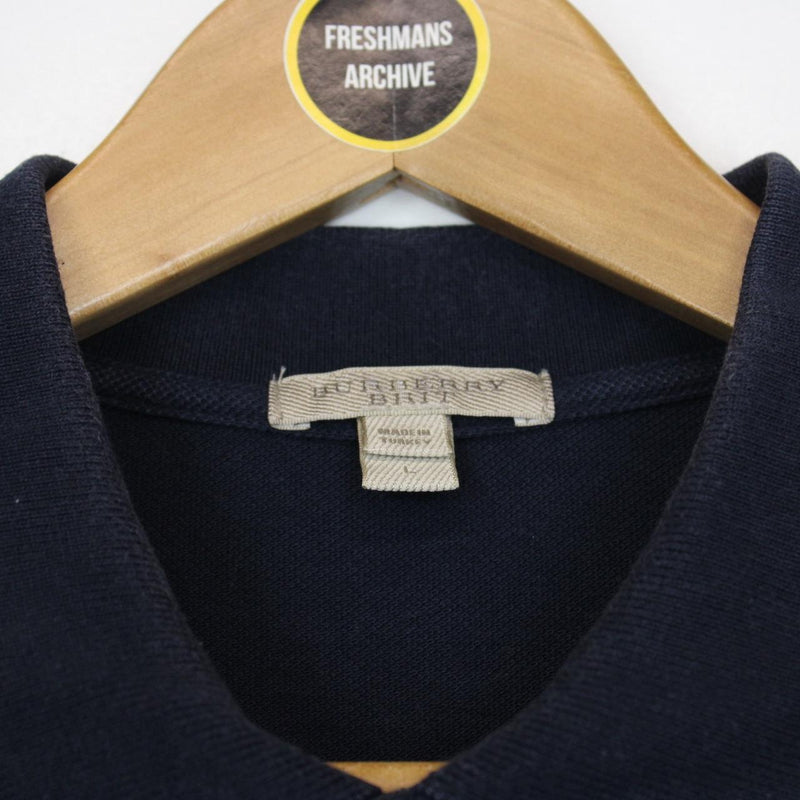 Burberry Brit Navy Blue Nova Check Detail Short Sleeve Cotton Polo Shirt